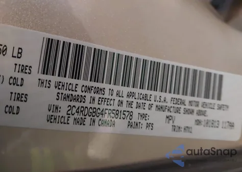 2015 Dodge Grand Caravan Se from USA, damaged, VIN 2C4RDGBG4FR581578